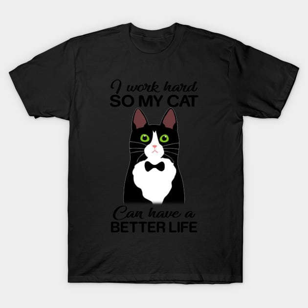 Hard Working Cat Owner T-Shirt Funny Black Cat Gif T-Shirt by TeeLovely